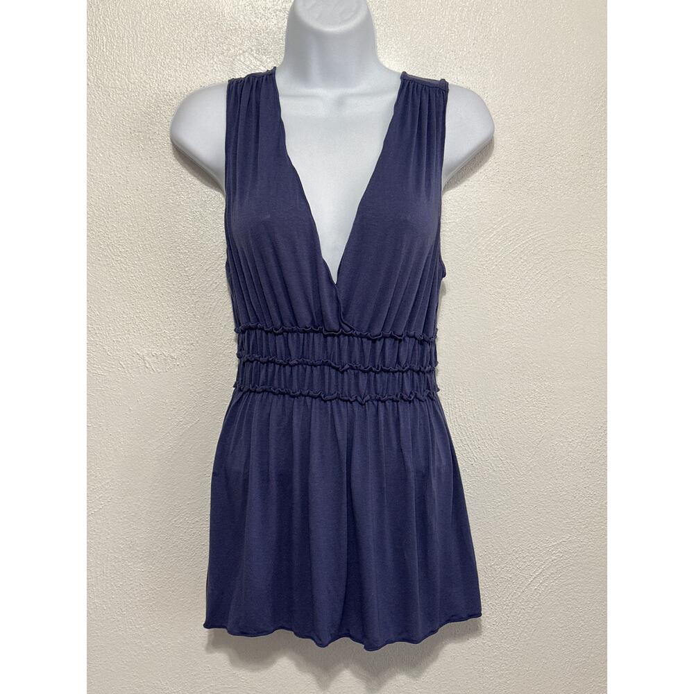 90s Y2K Max Studio Babydoll Tunic L Perrywinkle Blue Ruched Waist Going Out Top